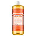 Bottle of Dr. Bronners Tea Tree Pure Castile Liquid Soap labeled in red. Text includes Dr. Bronners Magic Soap, Tea Tree, 18 in 1 Hemp, and instructions. Contains organic and fair trade ingredients suitable for eco friendly cleaning uses [32 oz]